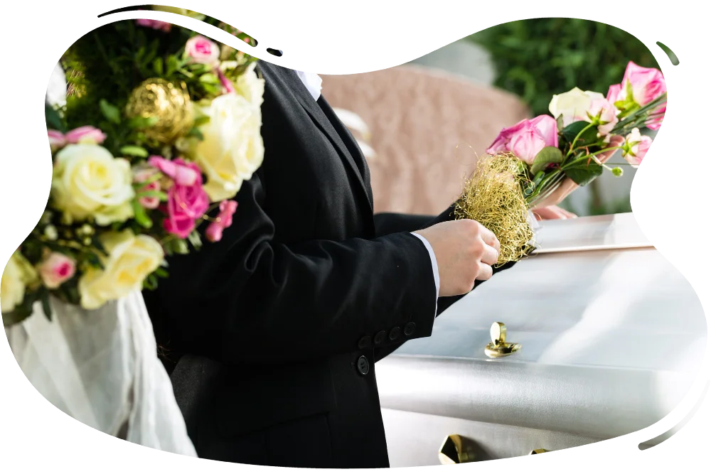 mourning-man-woman-funeral-with-pink-rose-standing-casket-coffin